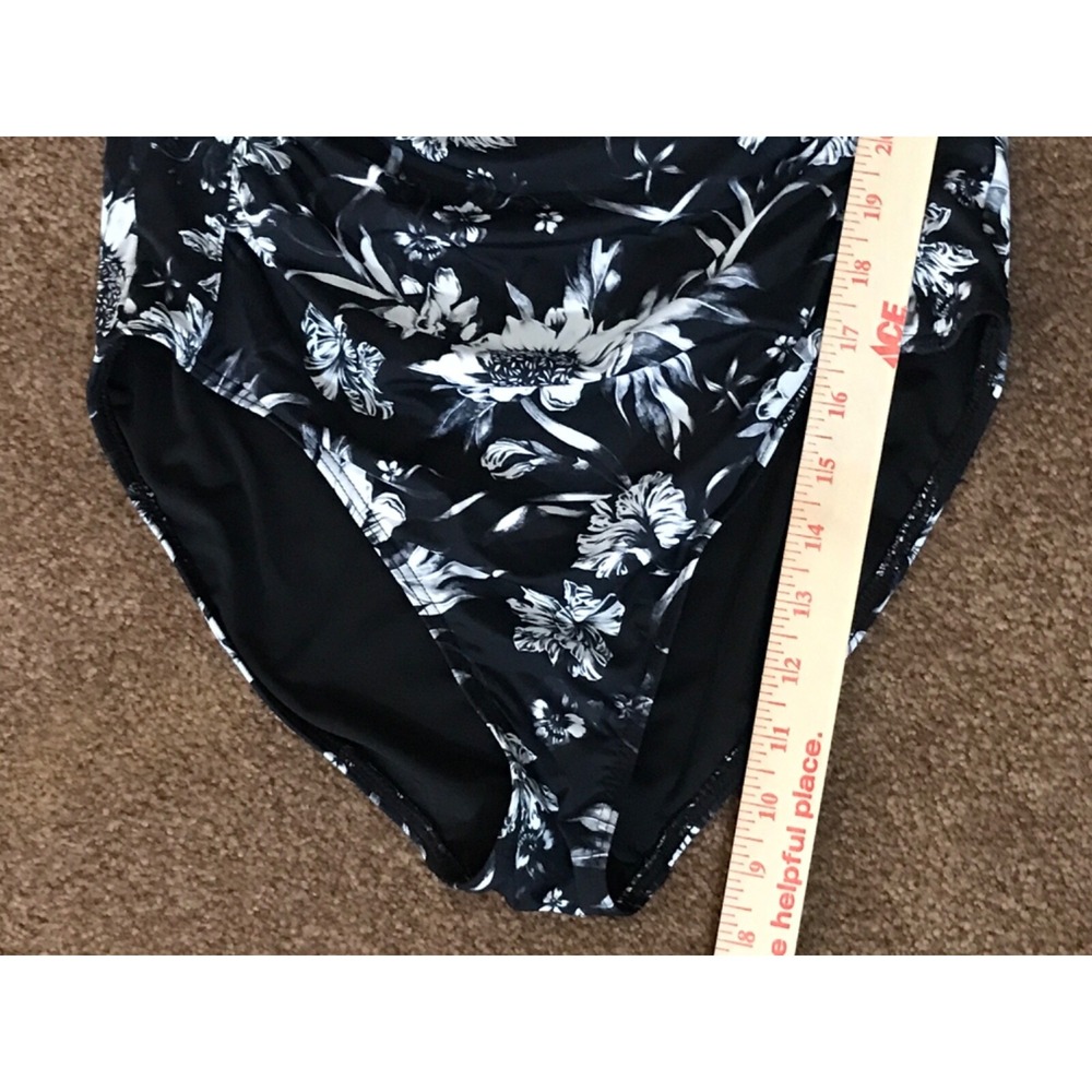 Nip Tuck Slimming Swimsuit size 10 Black Floral Runched Bandeau One Piece - Picture 15 of 16